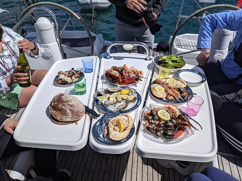 A seafood platter on deck
